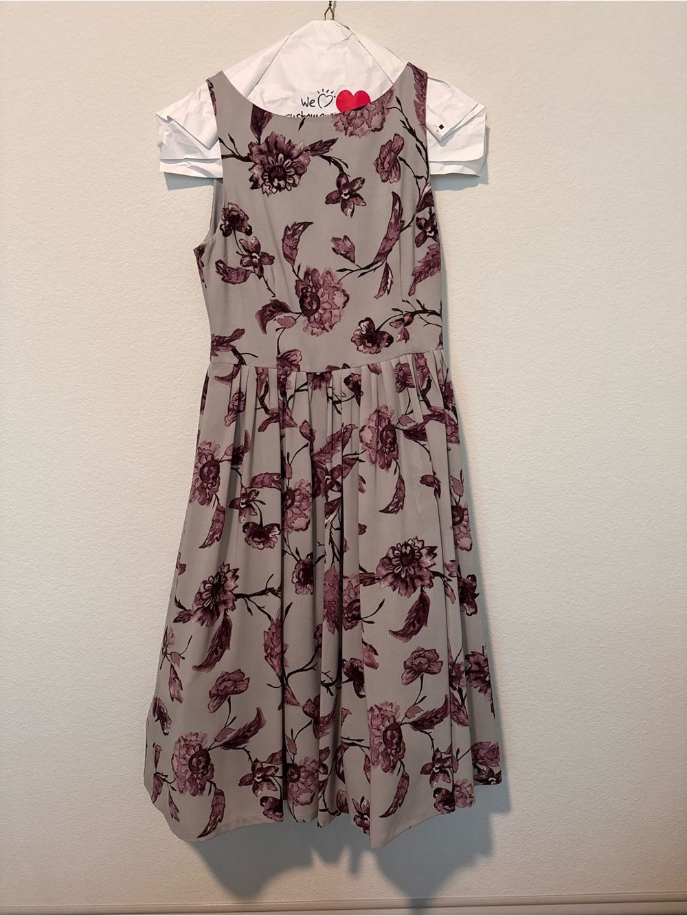 BB Dakota Taupe Midi Dress with Plum Floral Print